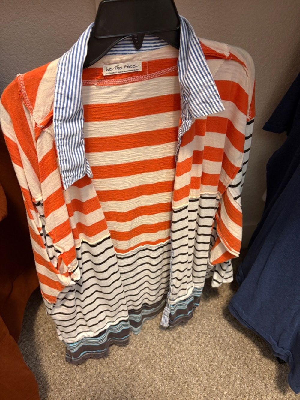We The Free womens Orange, Cream & Blue Striped Button-Down cardigan